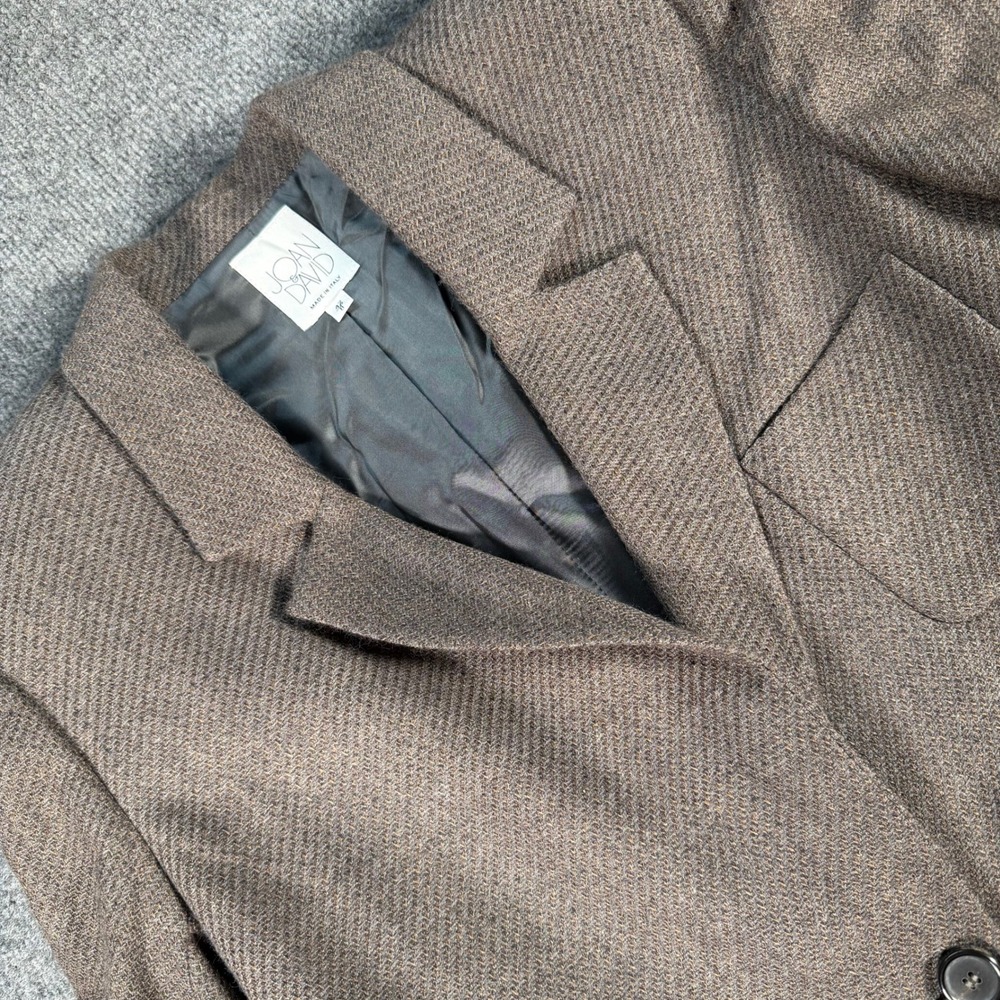 Joan & David Brown Virgin Wool Cashmere Herringbone Blazer Made in Italy Size 8